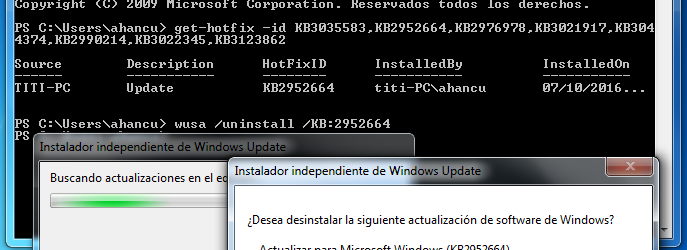 quitando de nuevo KB2952664